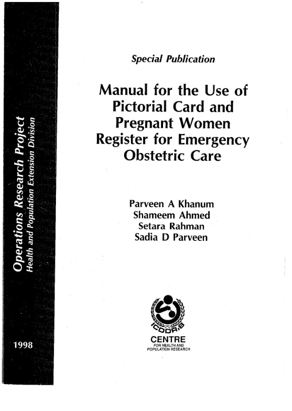Manual for the use of pictorial card and pregnant women register for emergency obstetric care