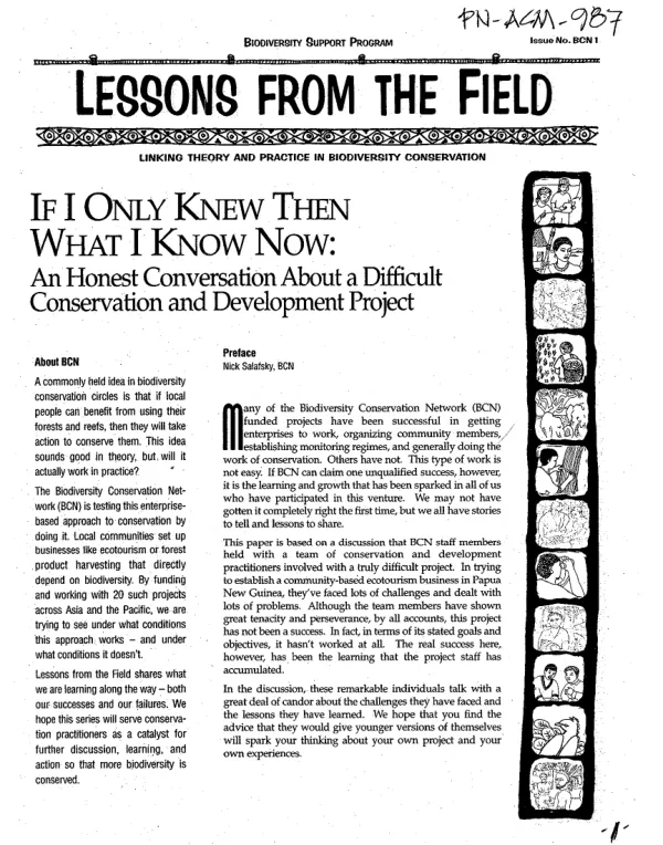 If I only knew then what I know now : an honest conversation about a difficult conservation and development project