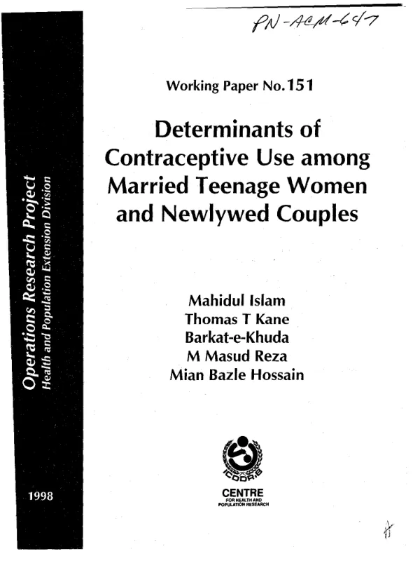 Determinants of contraceptive use among married teenage women and newlywed couples