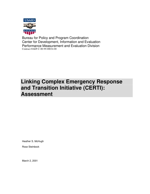 Linking complex emergency response and transition initiative (CERTI) : assessment