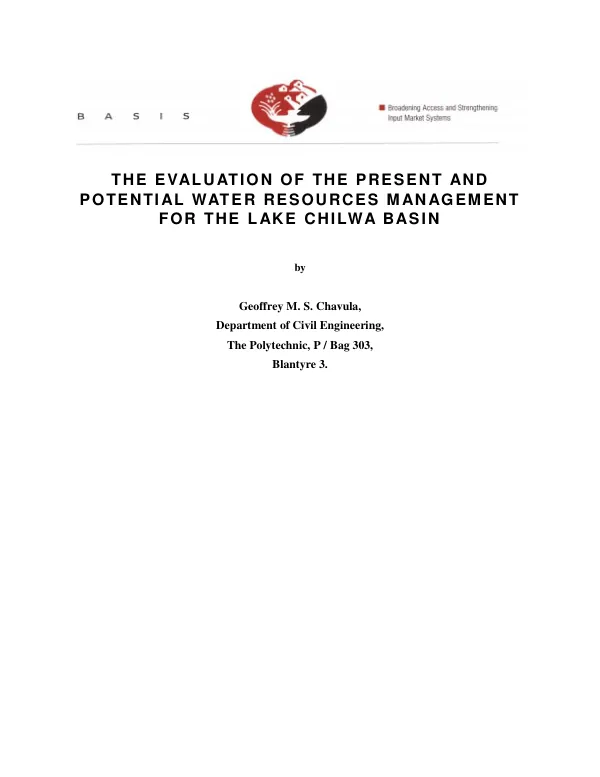 Evaluation of the present and potential water resources management for the Lake Chilwa Basin[, Malawi]