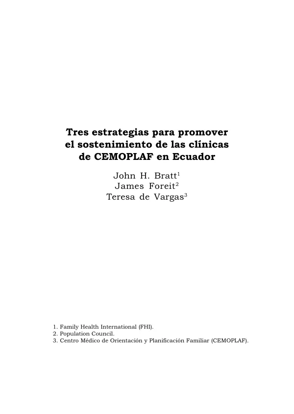 Tres estrategias para promover el sostenimiento de las clinicas de CEMOPLAF en Ecuador