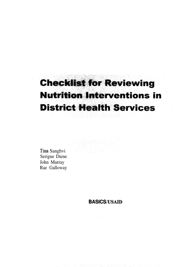 Checklist for reviewing nutrition interventions in district health services