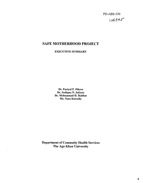 Safe motherhood project : executive summary