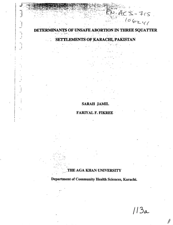 Determinants of unsafe abortion in three squatter settlements of Karachi, Pakistan