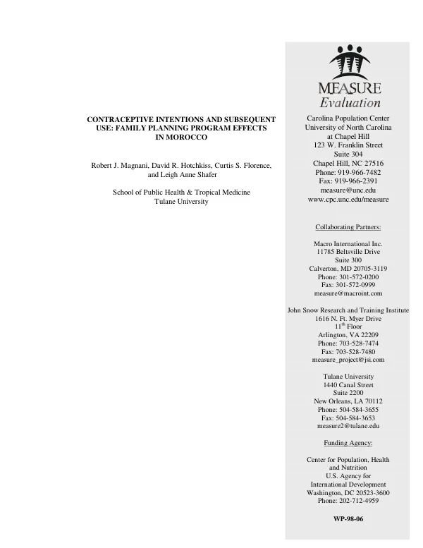 Contraceptive intentions and subsequent use : family planning program effects in Morocco