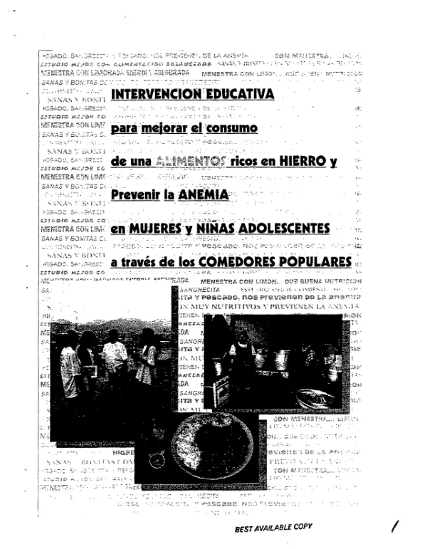 Intervencion educativa para mejorar el consumo de alimentos ricos en hierro y prevenir la anemia en mujeres y ninas adolescentes a traces de los comedores populares