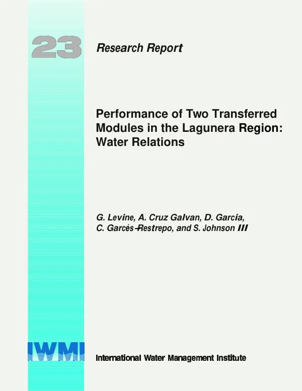 Performance of two transferred modules in the Lagunera region [Mexico] : water relations