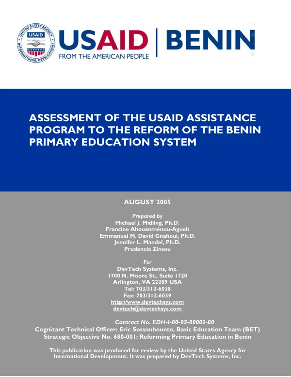 Assessment of the USAID assistance program to the reform of the Benin primary education system