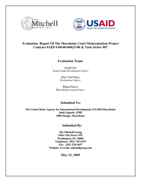 Evaluation report of the Macedonia court modernization project : contract # AEP-I-00-00-00025-00 & task order #07)