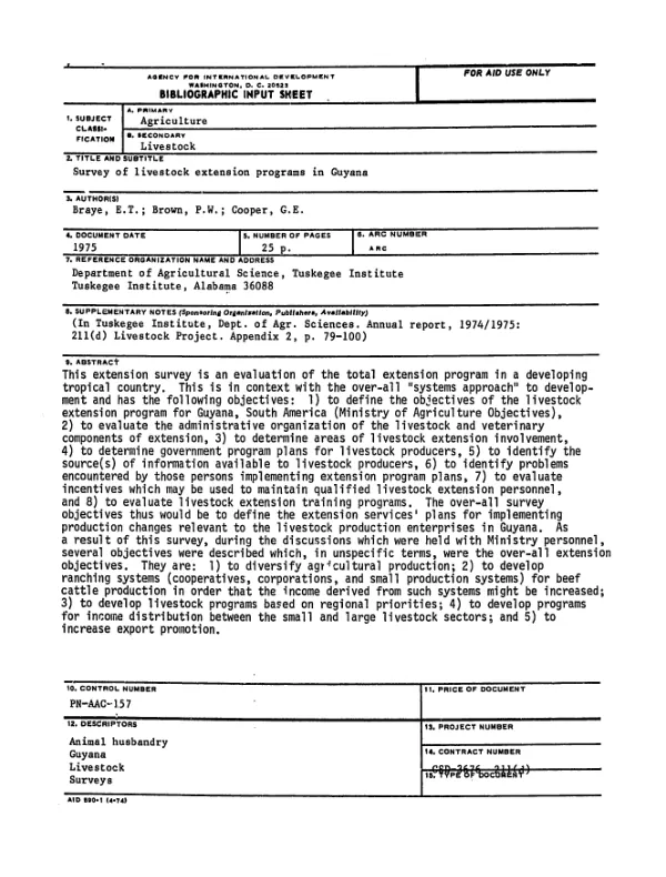 Survey of livestock extension programs in Guyana