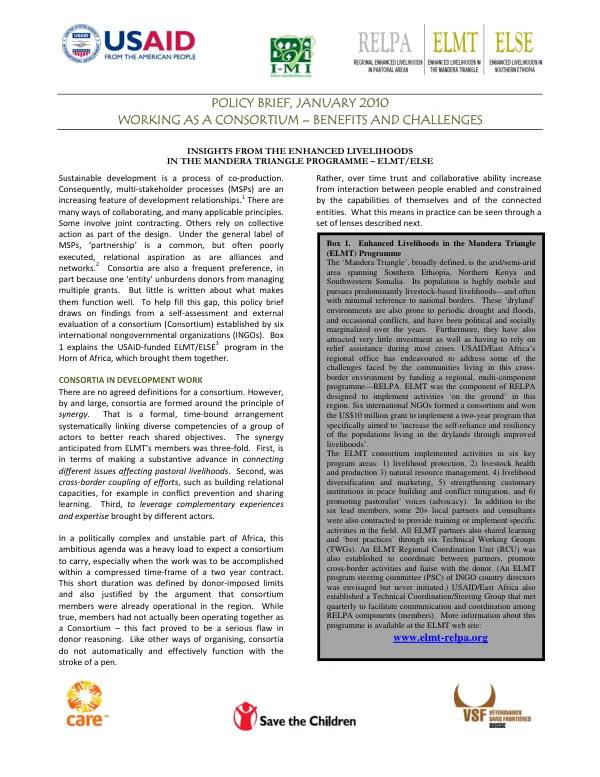 Insights from the enhanced livelihoods in the Mandera Triangle programme - ELMT/ELSE