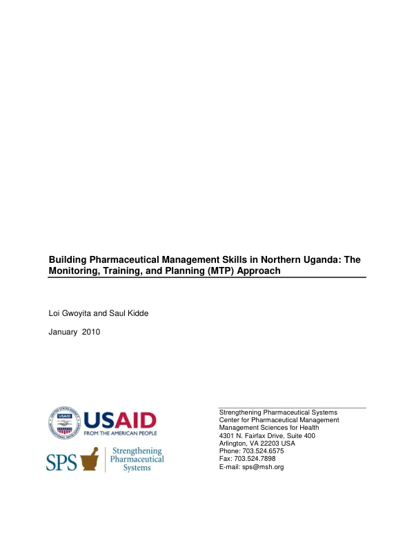 Building pharmaceutical management skills in Northern Uganda : the monitoring, training, and planning (MTP) approach