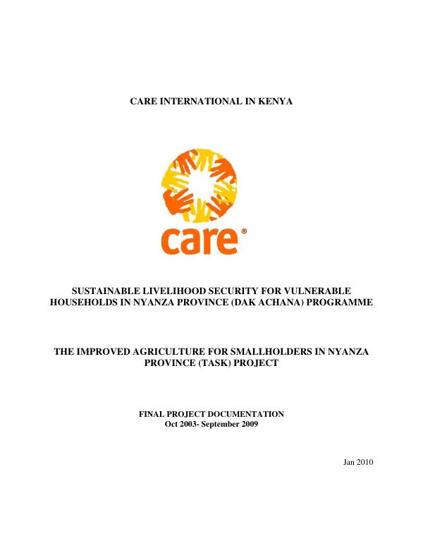 The improved agriculture for smallholders in Nyanza Province (task) project : final project documentation, October 2003-September 2009
