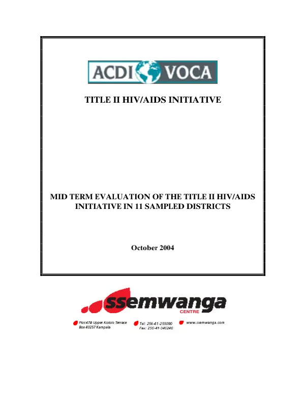 Mid term evaluation of the Title II HIV/AIDS initiative in 11 sampled districts