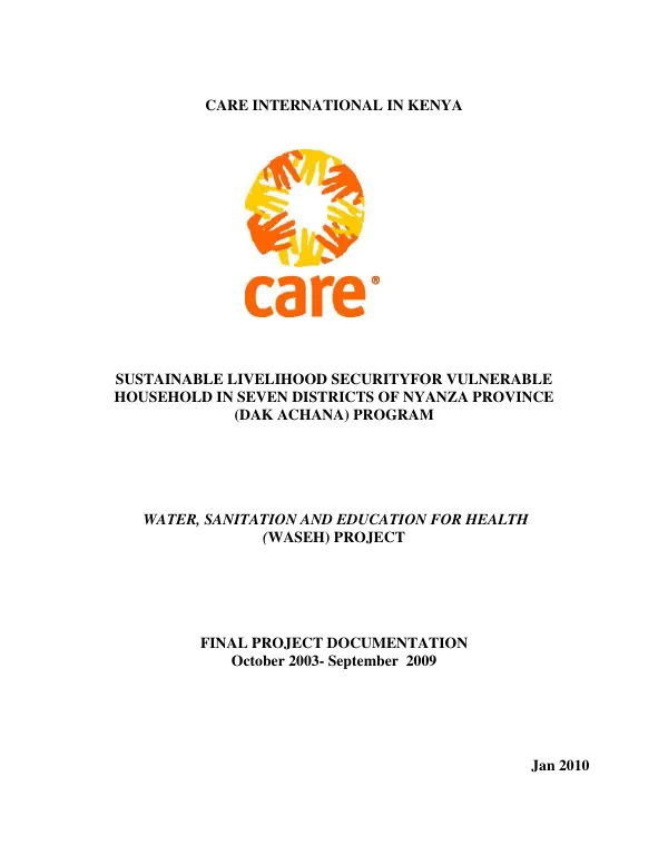 Water, sanitation and education for health (WASEH) project : final project documentation, October 2003-September 2009