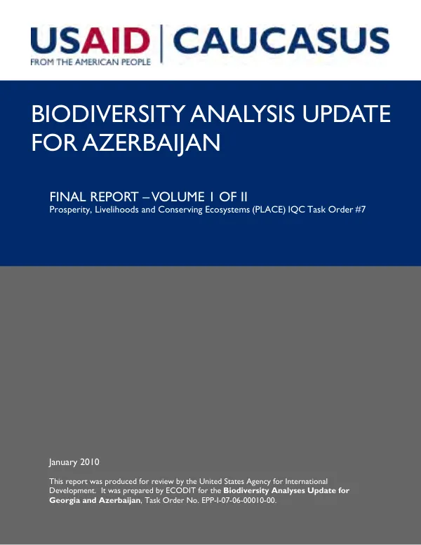 Biodiversity analysis update for Azerbaijan : final report - volume I of II