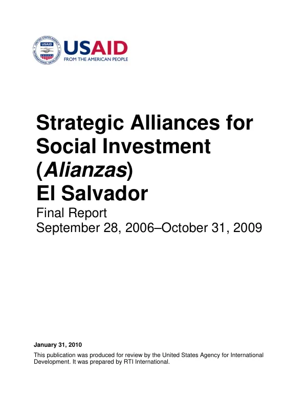 Strategic alliances for social investment (Alianzas) El Salvador : final report, September 28, 2006-October 31, 2009