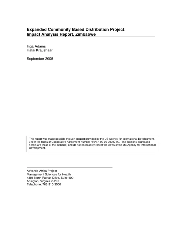 Expanded community based distribution project : impact analysis report, Zimbabwe