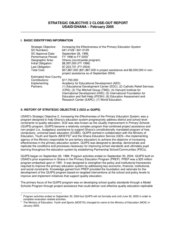 Strategic objective 2 close-out report : USAID/Ghana -- increasing the effectiveness of the primary education system