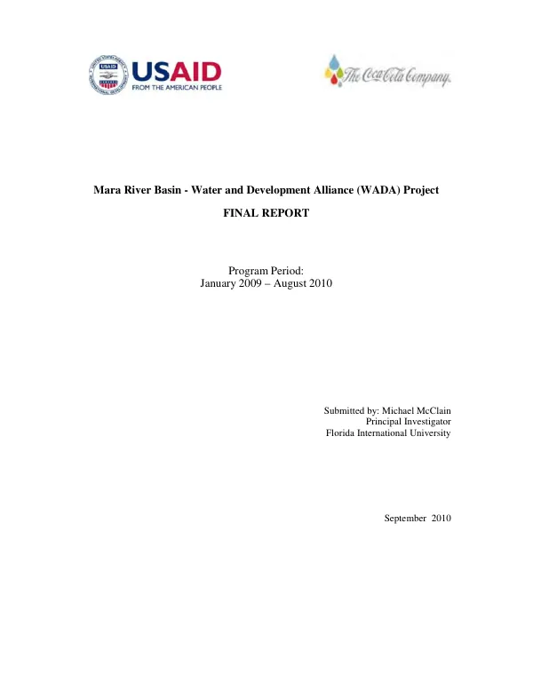 Mara River Basin-water and development alliance (WADA) project : final report, program period : January 2009-August 2010