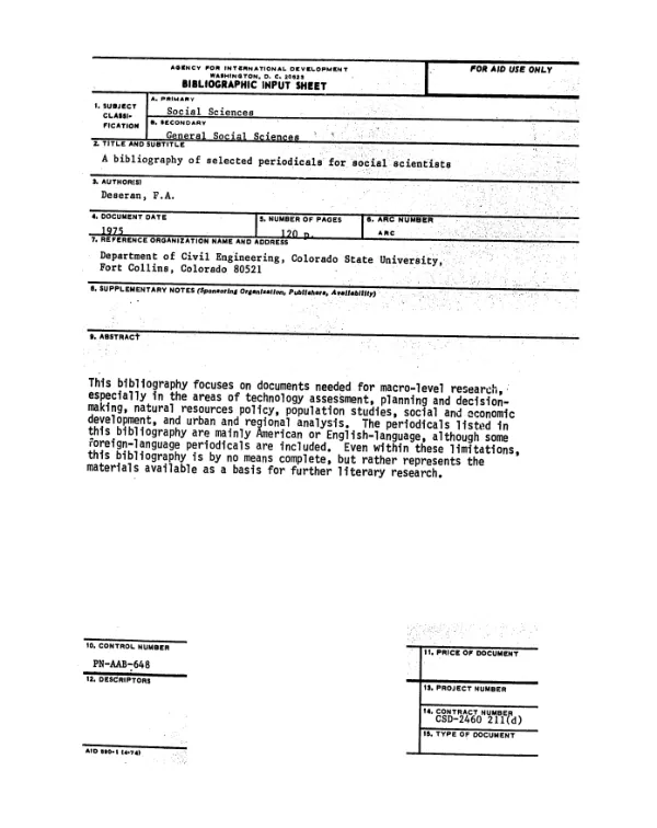 Bibliography of selected periodicals for social scientists