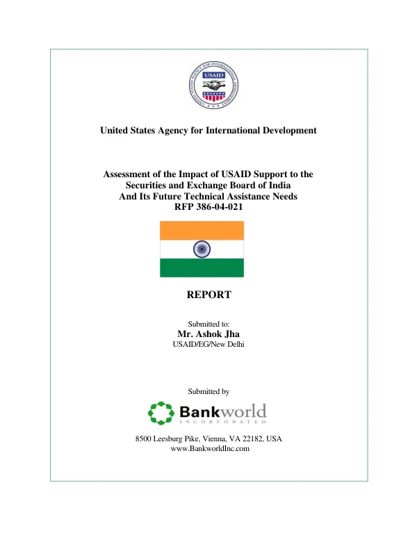 Assessment of the impact of USAID support to the Securities and Exchange Board of India and its future technical assistance needs