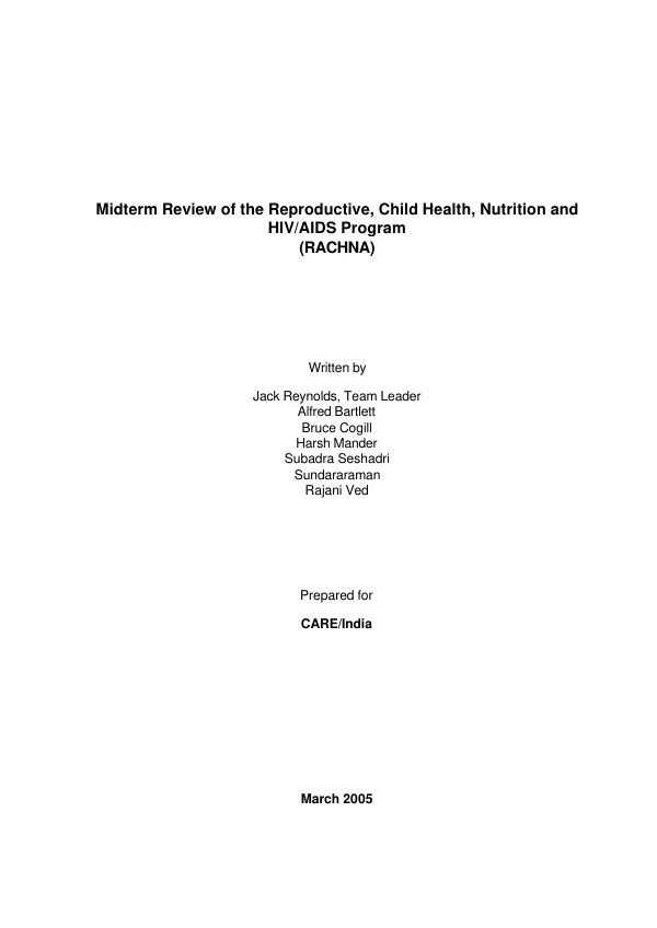 Midterm review of the reproductive, child health, nutrition and HIV/AIDS program (RACHNA)