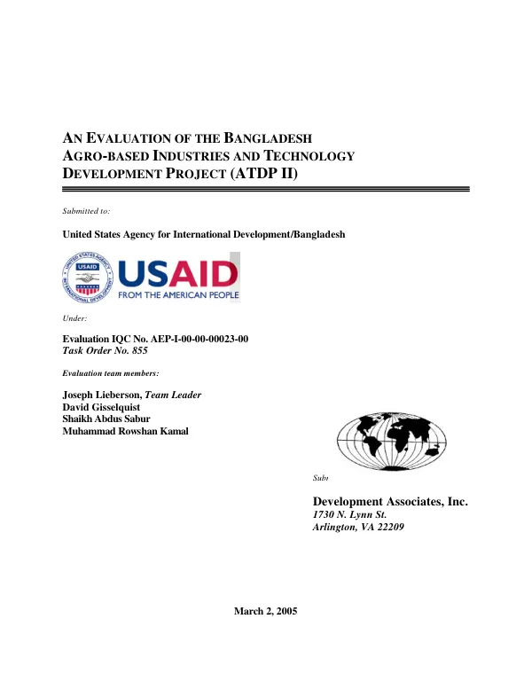 Evaluation of the Bangladesh agro-based industries and technology development project (ATDP II)