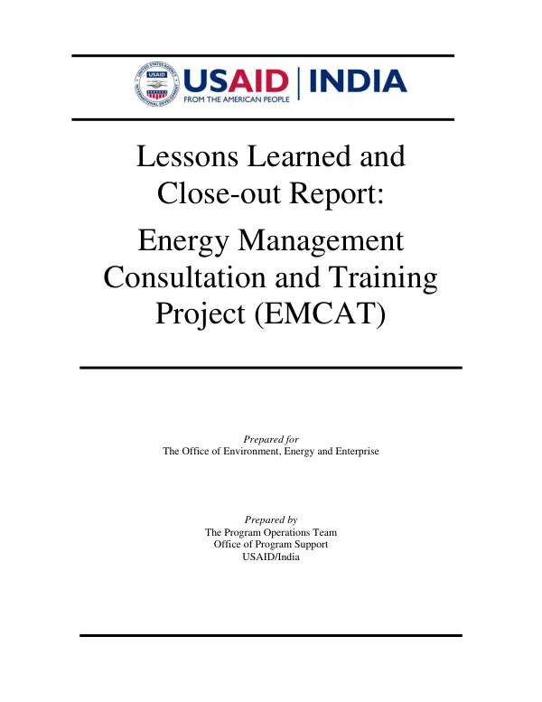 Lessons learned and close-out report : energy management consultation and training project (EMCAT)