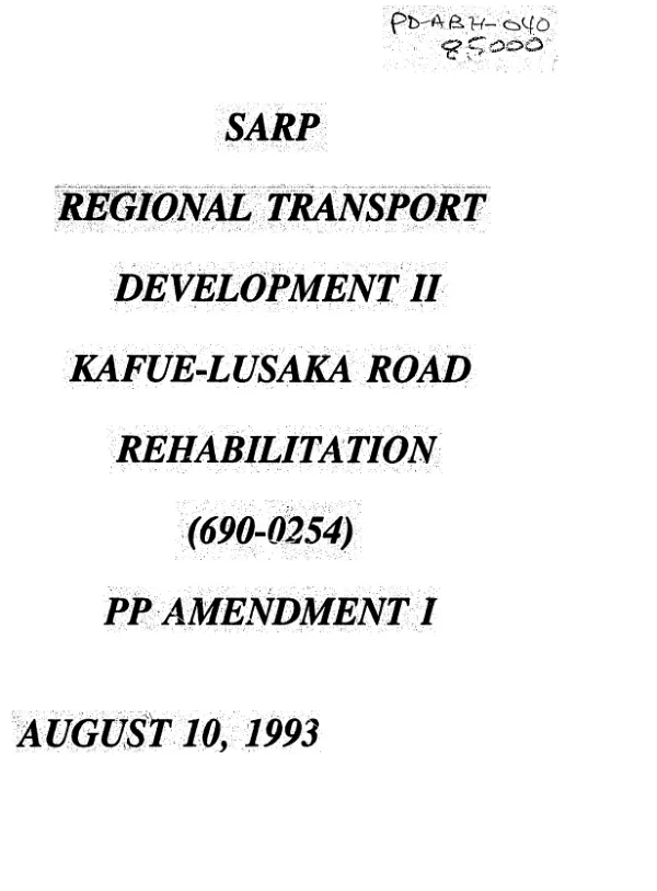 Regional transport development II : Kafue - Lusaka road rehabilitation -- amendment no. 1