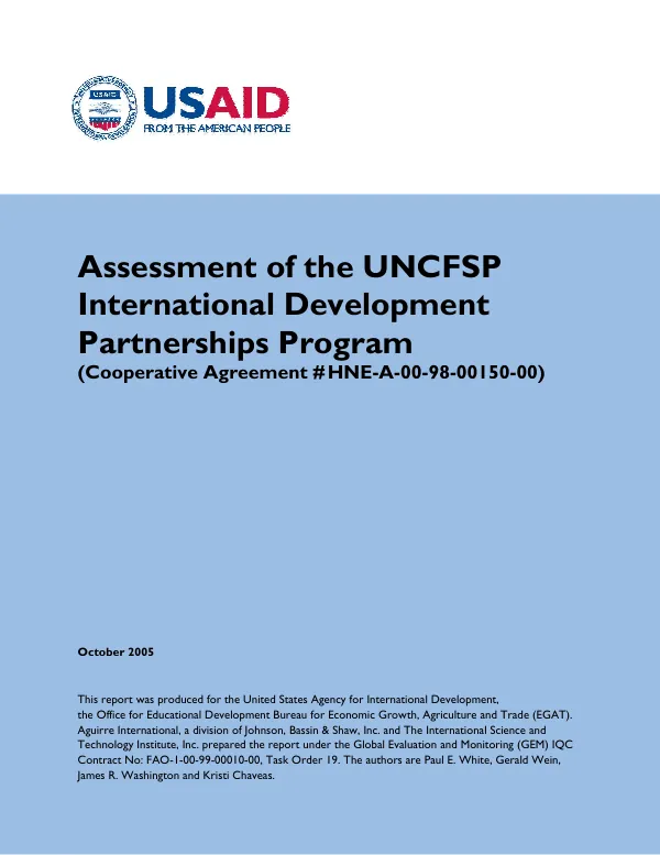 Assessment of the UNCFSP international development partnership program (cooperative agreement #HNE-A-00-98-00150-00)