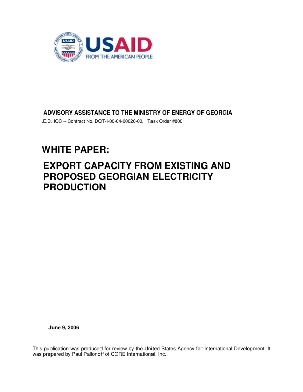White paper : export capacity from existing and proposed Georgian electricity production