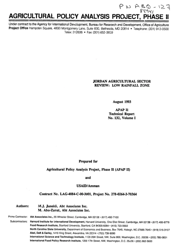Jordan agricultural sector review
