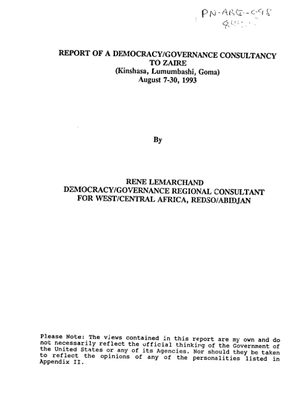Report of a democracy/governance consultancy to Zaire (Kinshasa, Lumumbashi, Goma)