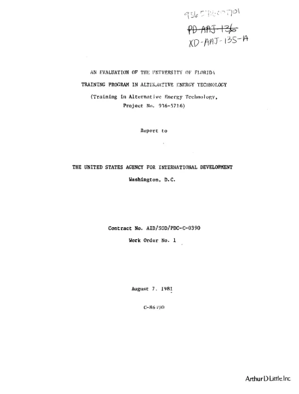 Evaluation of the University of Florida training program in alternative energy technology