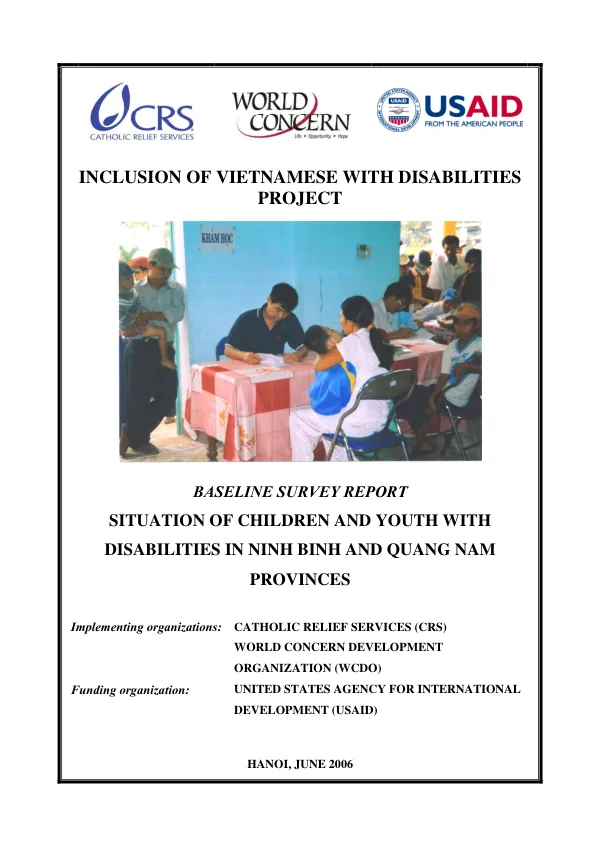 Baseline survey report : situation of children and youth with disabilities in Ninh Binh and Quang Nam Provinces
