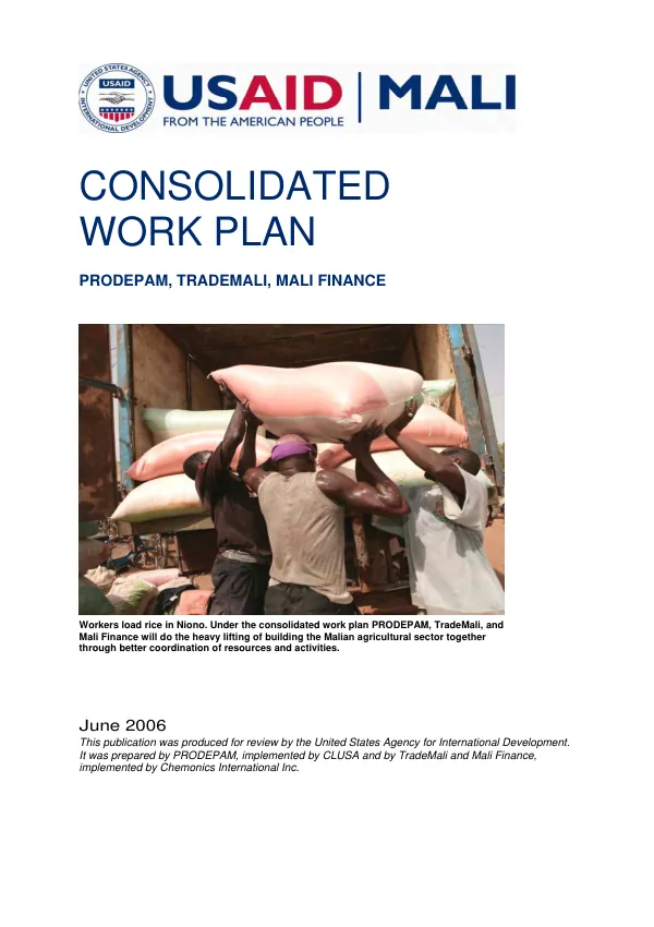 Consolidated work plan : PRODEPAM, TradeMali, Mali Finance