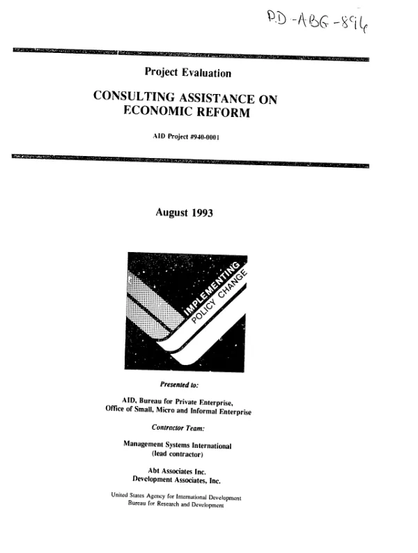 Project evaluation : consulting assistance on economic reform