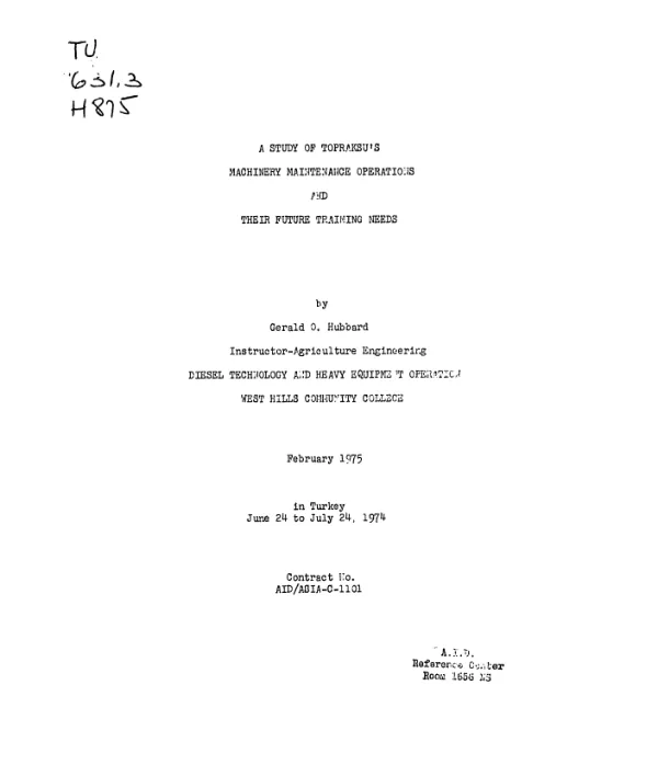 Study of Topraksu"s machinery operations and their future training needs