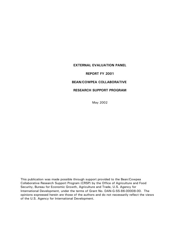 External evaluation panel report FY 2001 bean/cowpea collaborative research support program