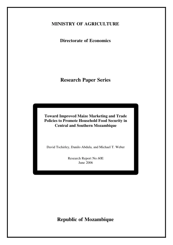 Toward improved maize marketing and trade policies to promote household food security in Central and Southern Mozambique