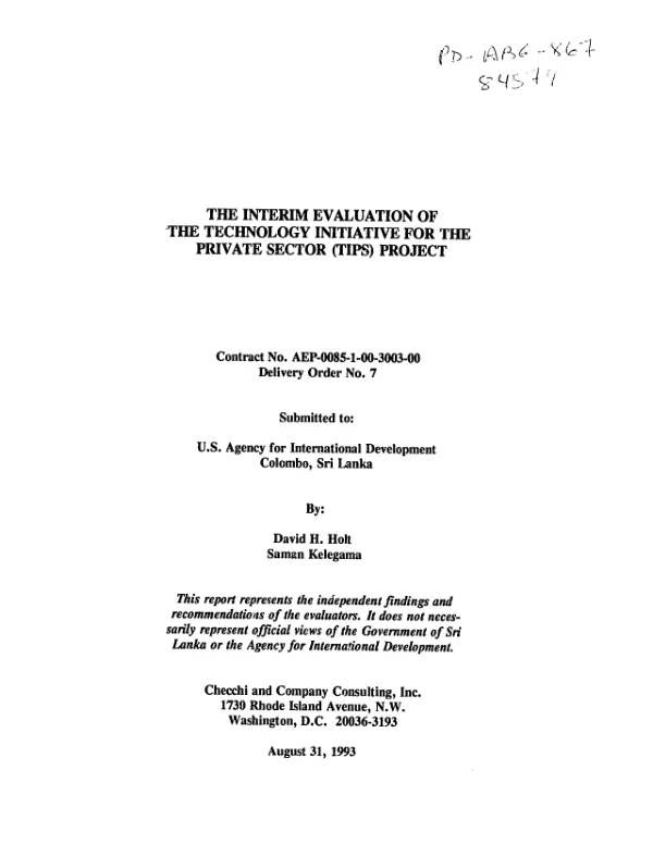Interim evaluation of the technology initiative for the private sector (TIPS) project