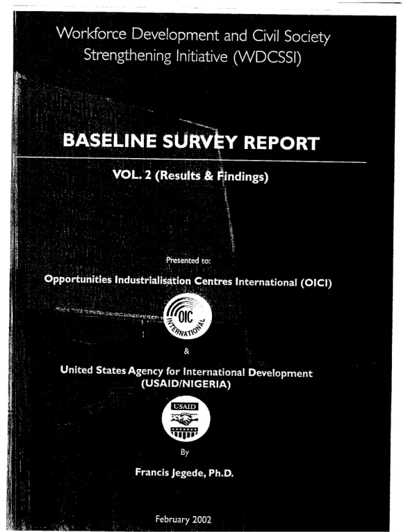 Workforce development and civil society strenthening initiative (WDCSSI) : baseline survey report -- volume 2 (results & findings)
