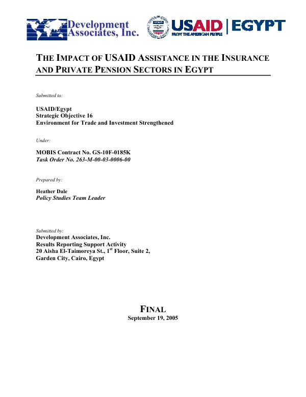 Impact of USAID assistance in the insurance and private sector pension sectors in Egypt