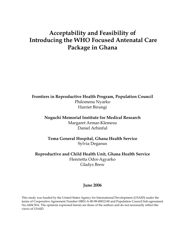 Acceptability and feasibility of introducing the WHO focused antenatal care package in Ghana