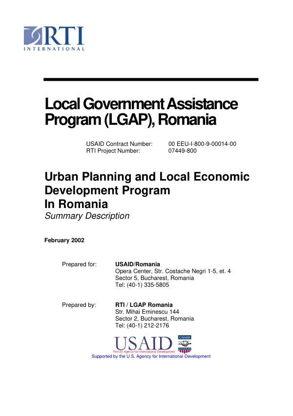 Urban planning and local economic development [UPLED] program in Romania : summary description
