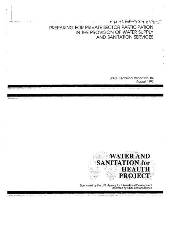Preparing for private sector participation in the provision of water supply and sanitation services