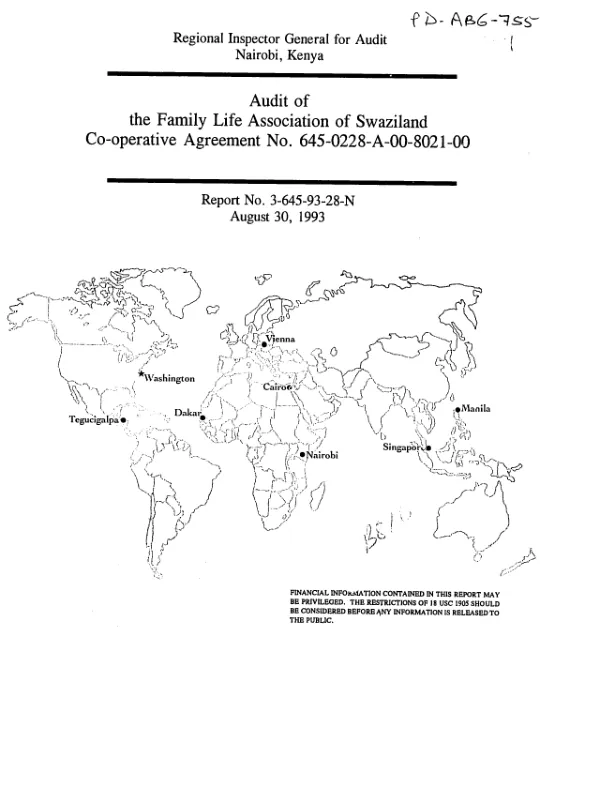 Audit of the Family Life Association of Swaziland, co-operative agreement no. 645-0228-A-00-8021-00