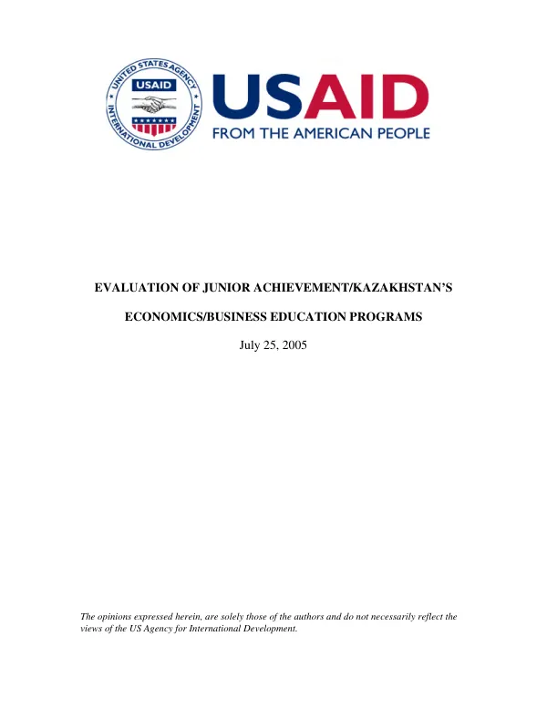 Evaluation of Junior Achievement/Kazakhstan's economics/business education programs